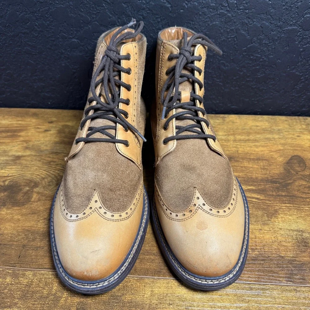 Mark Nason‎ Wingtip SN225089 Tan Leather Suede Brogue Boots Mens 9.5